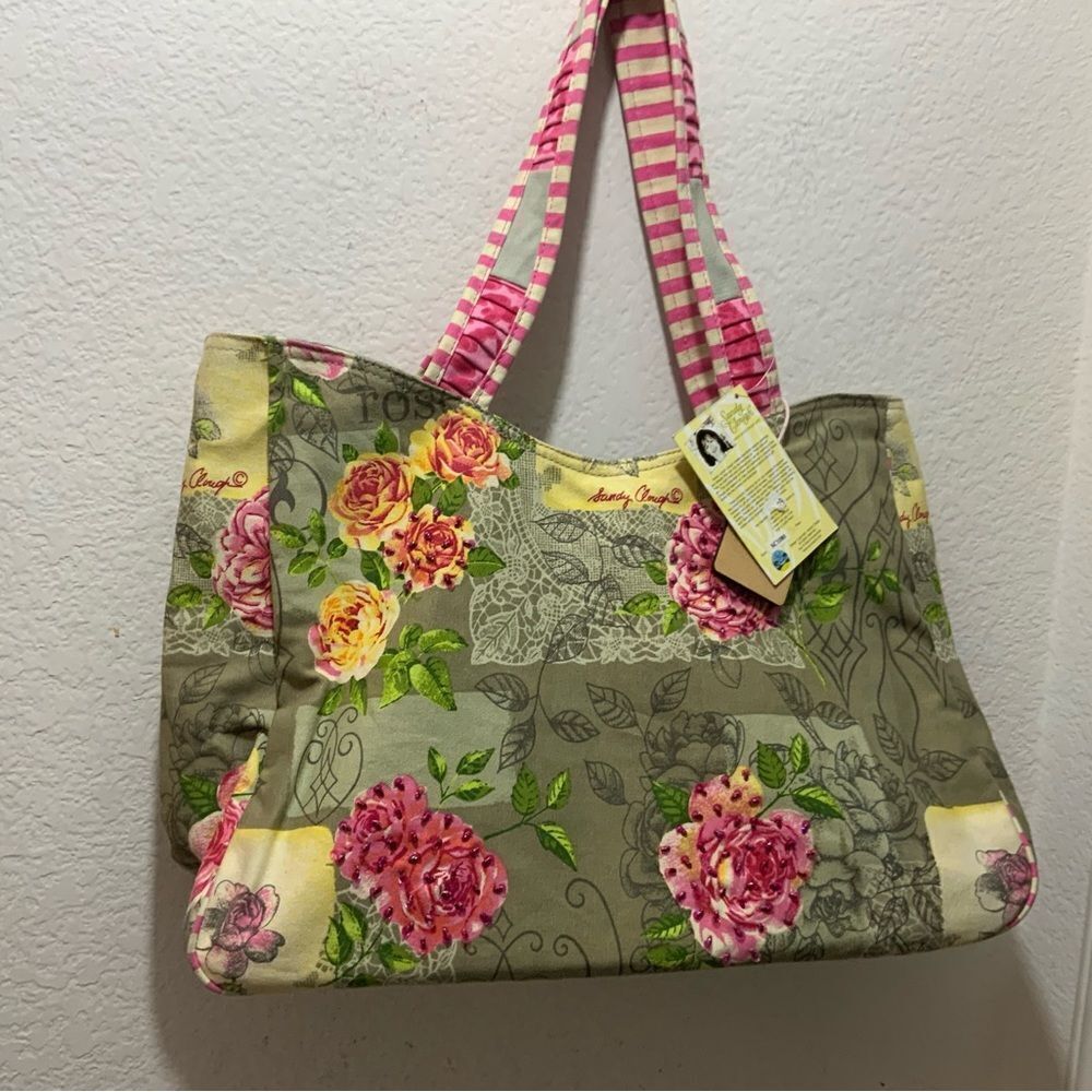 NWT  SANDY CLOUGH Rose Beaded Embellished Floral Shoulder Handbag